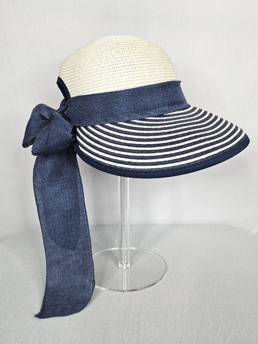 Packable Wide Brim Sun Hat | Navy Bow | Beach Resort Cruise | Adjustable - Picture 2 of 16